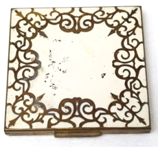 Enamel Brass Compact Elgin American Square Geometric White Vintage  - $15.15
