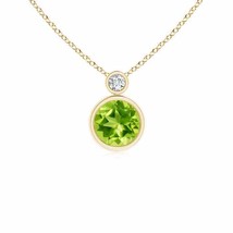 ANGARA Bezel-Set Peridot Solitaire Pendant with Diamond in 14K Solid Gold - £418.86 GBP