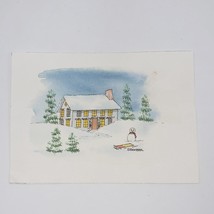 Watercolor Painting Country Christmas Cottage Home Snowman 5&quot;x7&quot; Colorful - £34.45 GBP