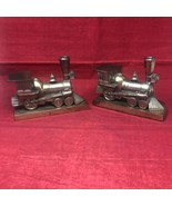 VTG Steam Train Engine Heavy Brass Colored Metal Book End Railroad - £35.13 GBP