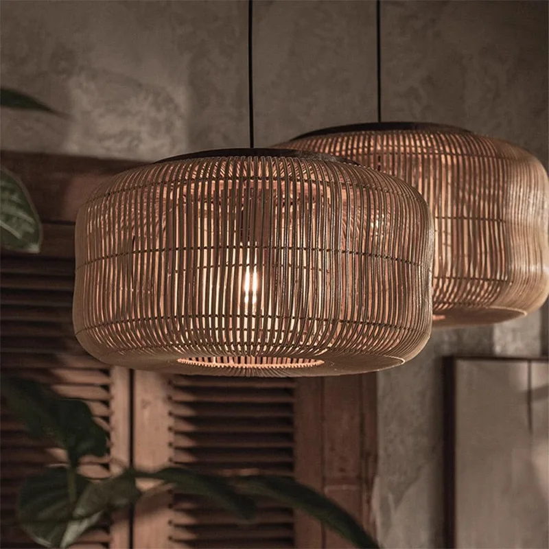 Retro Rattan Chandelier Vintage Wicker Pendant Lamp For Living Room Kitchen - £181.33 GBP+