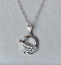 925 Sterling Silver Swan Pendant w/ Natural White Zircon on 20 in. Italian Chain - $18.95