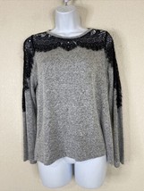 Rewind Womens Size S Gray Knit Blouse Lace Embellished Long Sleeve - £6.67 GBP