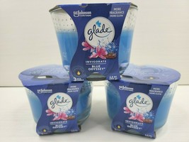 3 Glade Blue Odyssey Invigorate Glass Jar Scented Fragrance Candles Set Lot NEW - £36.75 GBP