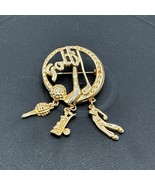 VTG Womans Golf Brooch Dangling Charms Gold Tone Tee Club Ball Pin Golf Bag - $22.75 CAD