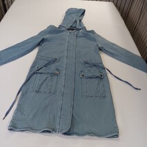 Yest Women's Front Button Blue Denim Removable Hoodie Coat Jacket Pockets Size 8 image 15