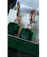 Vintage 1990-s 14 Ct Rolled Gold Large Emerald Earrings-Hallmarked 585 RG - $115.41 CAD
