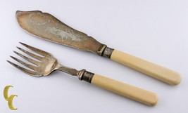 Antique EPNSA English Fish Serving Set W/Celluloid Handles Knife &amp; Fork - £82.78 GBP