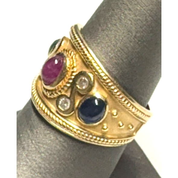 14k YELLOW  GOLD DIAMOND AND ASSORTED GEMSTONES RING SIZE 6.5 SKY Item image 3