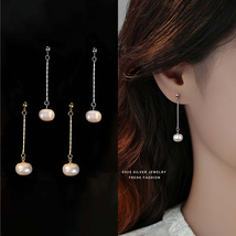 Single Pearl Drop Earrings Everyday Wear Natural Pearl Earrings Jewelry - £8.64 GBP