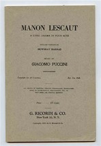 Manon Lescaut Libretto Puccini G Ricordi Mowbray Marras - £14.24 GBP