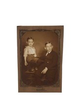 Vintage Studio Photography Boy Brother&#39;s Children Photo Cardboard Mat Folder - £4.66 GBP