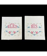 Vintage Hand Embroidered His &amp; Hers Pillowcases Pair 30 x 20 inches - $29.69