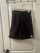 1pc Adidas Boys Swim Board Shorts Pockets White Striped Size M Black - $30.07