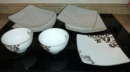 7pc Mikasa Gourmet Basics Chocolate Swirl Dinner Plate-Cereal Bowl Set I... - £70.78 GBP