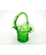 6&quot; Emerald Green Glass Flower Basket, Strawberries &amp; Leaves, Twisted Vin... - $19.55