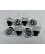 Lot Of 8 Glass Door Knobs w/ Black hardware 12 point 2&quot; dia. 2&quot; height - $71.27