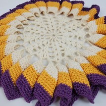 Vintage Handmade Crochet Doily Beige Raised Ruffle 8 Inch Purple Yellow - £10.43 GBP