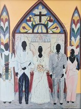 Vintage &amp; Signed Harold Rigaud &#39;&#39;The Wedding&#39;&#39;  Lithograph on Canvas Haitian Art - £467.24 GBP