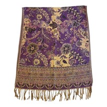 Boho Purple Paisley And Gold Floral Reversible Shawl Scarf Large Chic 28.25x68.5 - £22.52 GBP
