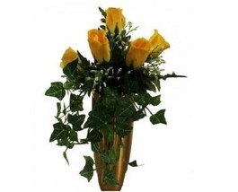 Crypt Or Mausoleum Silk Flower Bouquet Yellow Rose Baby&#39;s Breath Ivy - £29.92 GBP