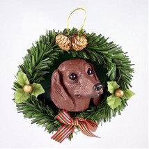 Wreath Xmas Ornament Dachshund Red Dog Breed Christmas Ornament - £5.45 GBP