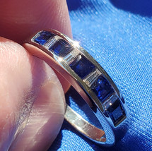 Sapphire Diamond Wedding Band Vintage Anniversary Ring Solid 14k White Gold 8.25 - $2,180.25