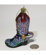 Lao Mai 4&quot; Cowboy Boot Glass Christmas Ornament Glitter Western - £15.06 GBP