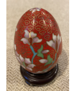 Miniature  Egg Figurine &amp; Wood Stand Floral Flower 3&quot; Tall - $13.76 CAD