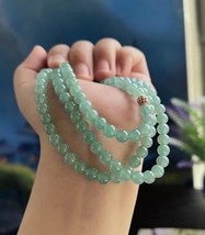 Type A Icy Green Jadeite Beaded Necklace 6.8-7.0mm Certified Jade Bead Necklace - £353.31 GBP