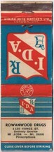 Matchbook Cover IDA Rowanwood Drugs Yonge St Toronto Ontario Excise Mark - £5.66 GBP