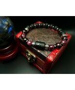 Capricorn Zodiac Gemstone Bracelet: Red Garnet &amp; Matte Black Pearl - $30.31