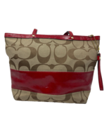 Coach Signature Stripe Canvas with Red Patent Leather Purse #F0868-12429 - $43.69