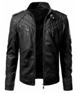 Mens Real Cowhide Black Jacket Quilted Panels Bikers Jacket BLUF Quilted... - £109.54 GBP
