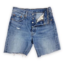 Modern Levis 501 XX Button Fly Cut Off Jean Shorts Distressed Y2K Blue D... - £20.44 GBP