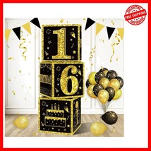 Stylish Black Gold 16th Birthday Decorations Boxes - Perfect for Any Cel... - $576.72 MXN