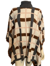 Soft by Naadam Women&#39;s Cashmere Plaid Jacquard Poncho Cream/Pink Plus OS - £52.37 GBP