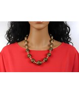 1950s Japan Signed Black &amp; Gold Fabric-Covered Necklace, Hidden Clasp - $46.29 CAD