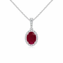 ANGARA Vintage Style Oval Ruby Halo Pendant in 14K Solid Gold | 18&quot; Chain - £1,017.76 GBP