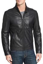 Men&#39;s Genuine Lambskin Leather Jacket Black Slim fit Motorcycle jacket -... - £93.58 GBP