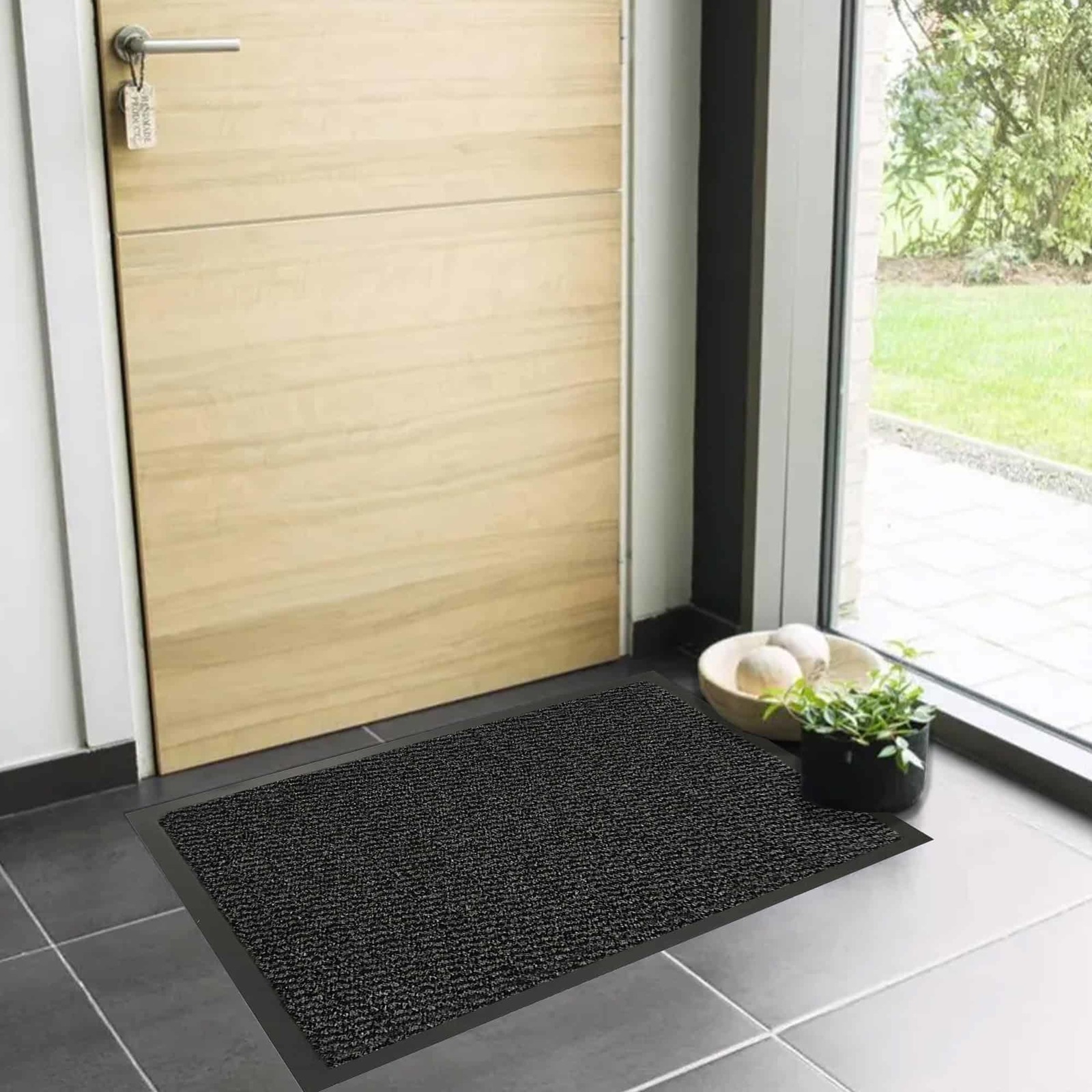 Oversized Black Non-Slip Door Mat - 48" x 32", Heavy-Duty Rubber, Ideal for Back