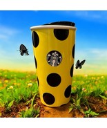 2015 STARBUCKS Siren Yellow w/ Black polka dots Ceramic Travel Cup/Mug 1... - $741.70 MXN