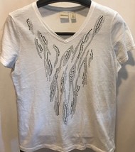Chico's Zenergy Women's V-Neck T-Shirt White Embellished Rhinestones Top Size 1 - £17.06 GBP