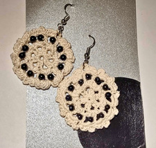 Lacey Black Beaded Crochet Earrings - £3.97 GBP