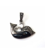 Vintage Sterling Silver Marcasite and Onyx Whale Pendant for Necklace S925 - £36.44 GBP