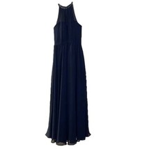 Morilee Madeline Gardner Navy Blue Gown Womens 2 High Halter Chiffon A-L... - $85.00