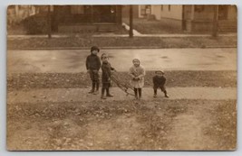 RPPC Flint MI Michigan Newton Place Cute Boys Bicycle Green Family Postcard Q21 - £15.94 GBP