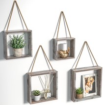 Floating Hanging Square Shelves Wall Mounted Rustic Wood Cube Display Shelf Shad - £45.55 GBP