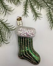 Old World Christmas Handblown Glass Stocking Ornament Green Glitter OWC ... - $24.25