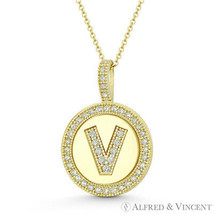 Initial Letter &quot;V&quot; Halo CZ Crystal Pave 14k Yellow Gold 19x13mm Necklace Pendant - £115.45 GBP+